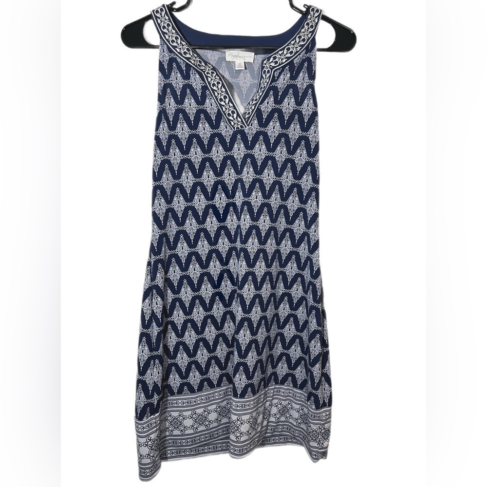 Magnolia Grace Navy Embroidered Shift Dress XS Petite Boho Style Sleeveless - Picture 3 of 5